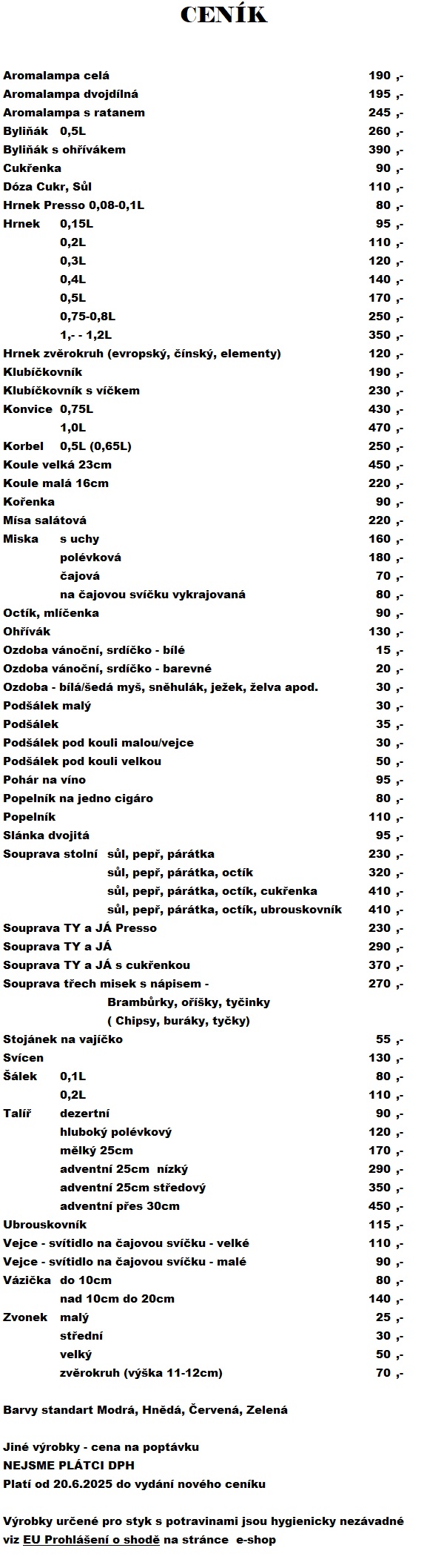 Ceník 20.6.2025